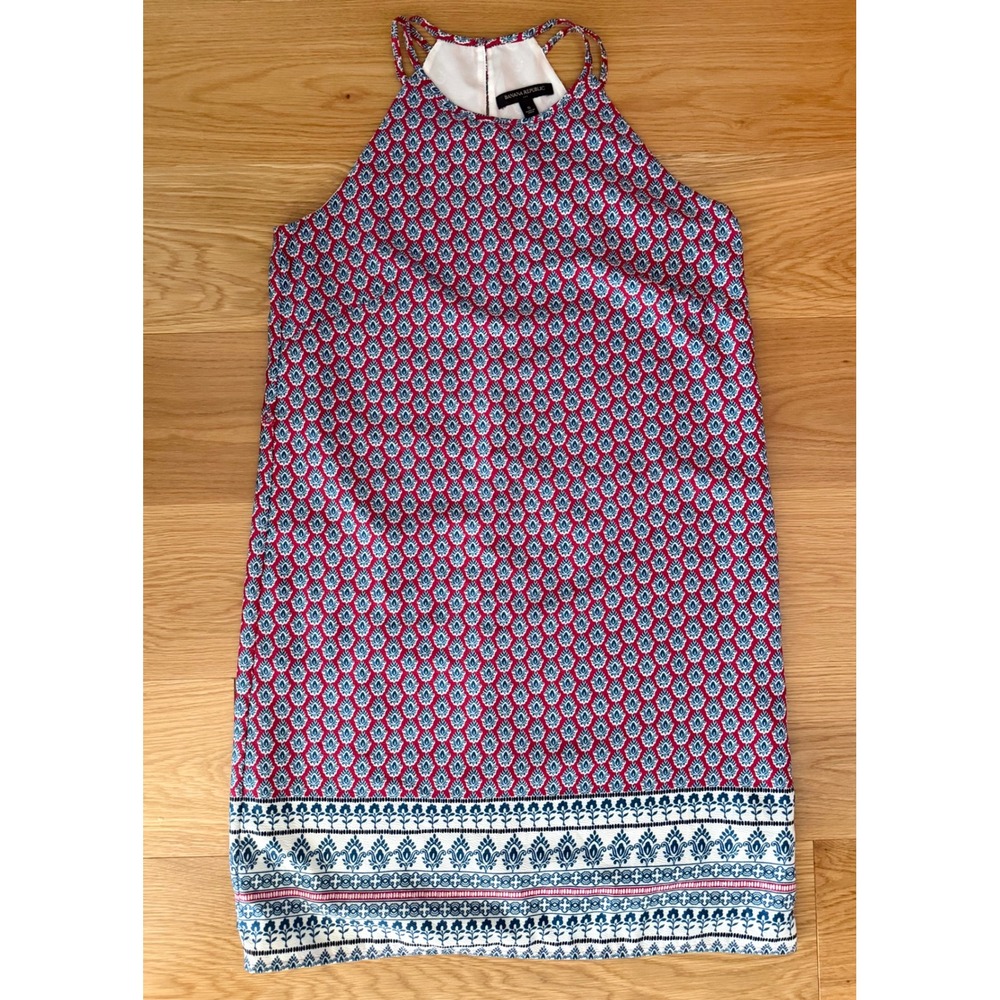 Banana Republic Factory Sz SM Red & Blue Print Halter Neck Sleeveless Dress